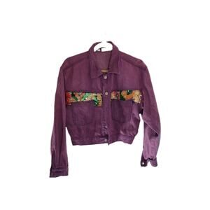 Vintage Corniche Purple Denim Jacket Sequin Yoke Accent Cropped Trucker Women